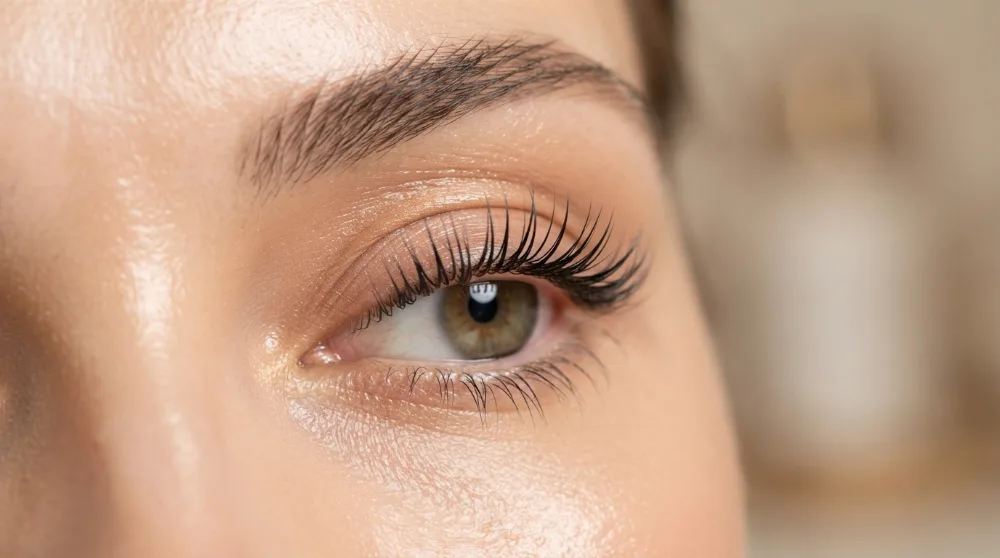 Close-up of lifted and tinted lashes